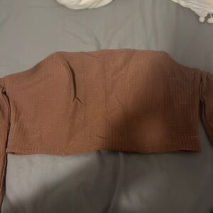 Brown corset long sleeve crop top nwt